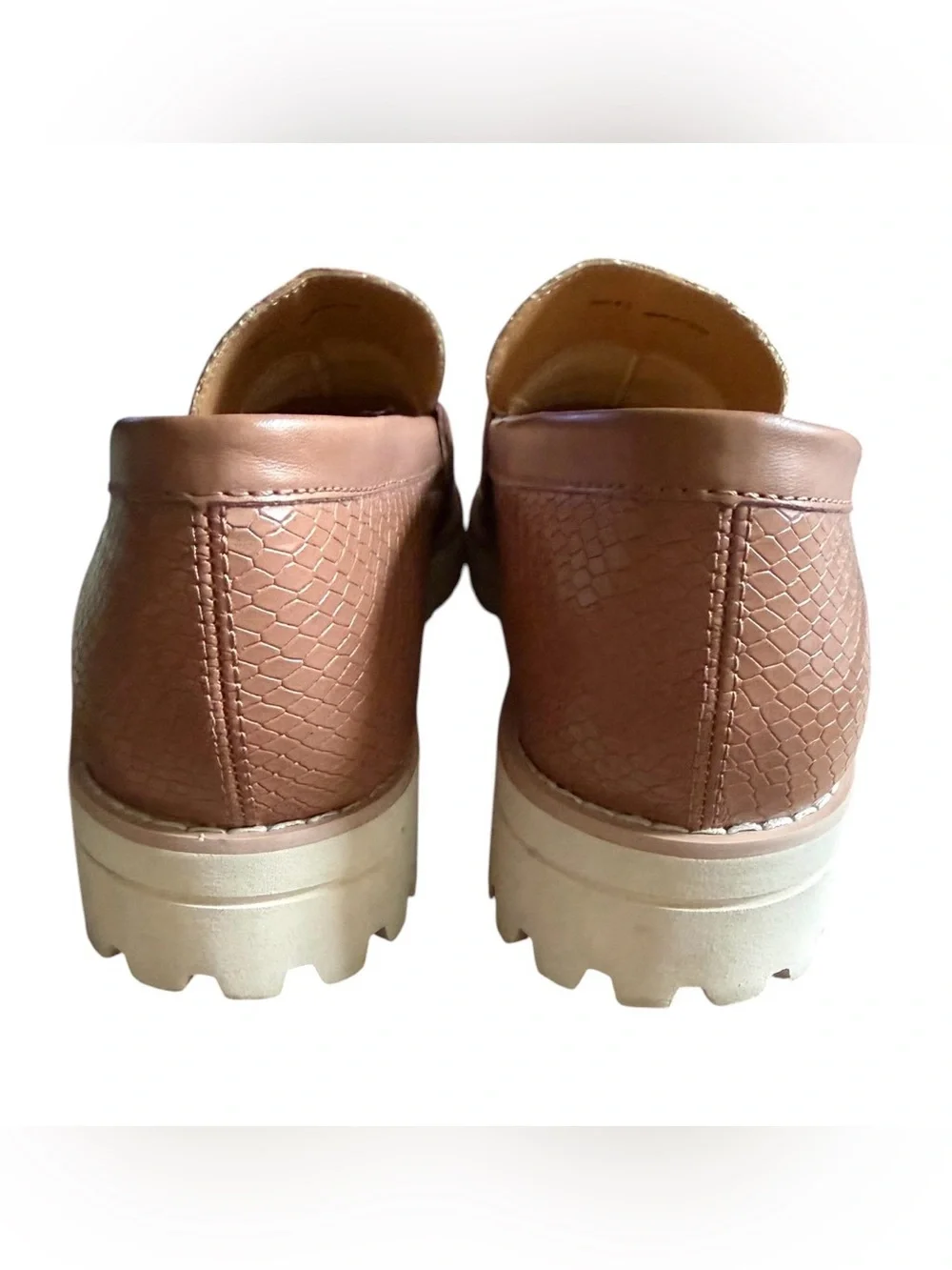 Dolce Vita Abbott Penny Loafers Tan Snake Textured Platform Lug Shoes Size 8.5